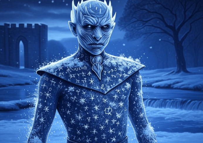 Icy figure snowy landscape castle