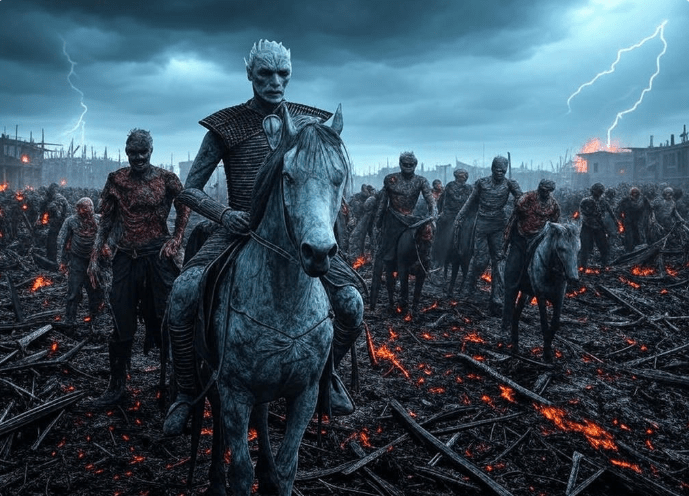 Armored rider leading undead