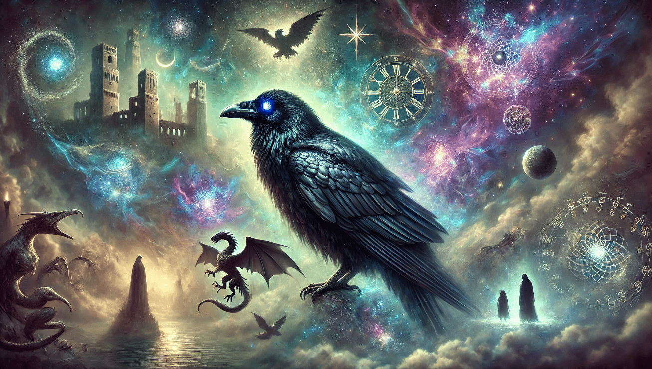 Mystical raven cosmic scene