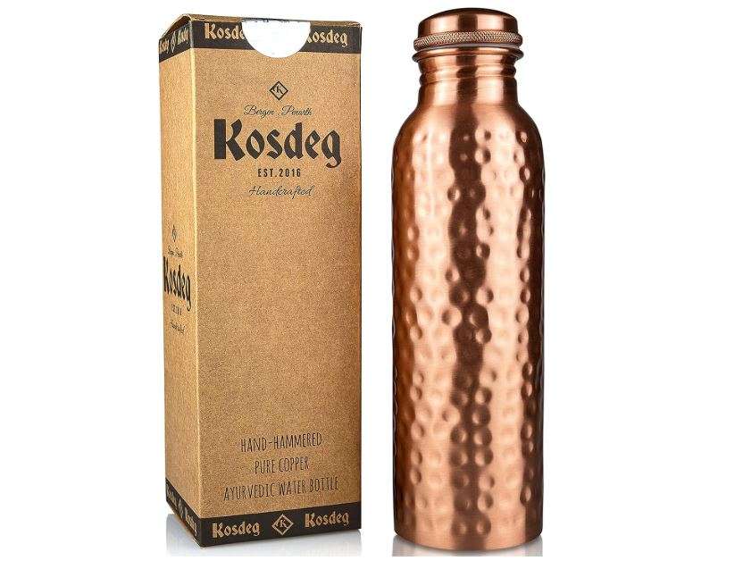 
Kosdeg Copper Water Bottle - 34 Oz Extra Large - A Hammered Ayurvedic Pure Copper Vessel For Drinking - Drink More Water, Lower Your Sugar Intake And Enjoy...