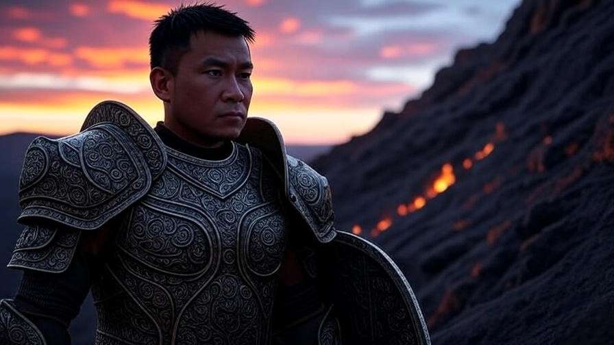Fantasy warrior in adaptive armor embodying resilience and leadership in Game of Thrones