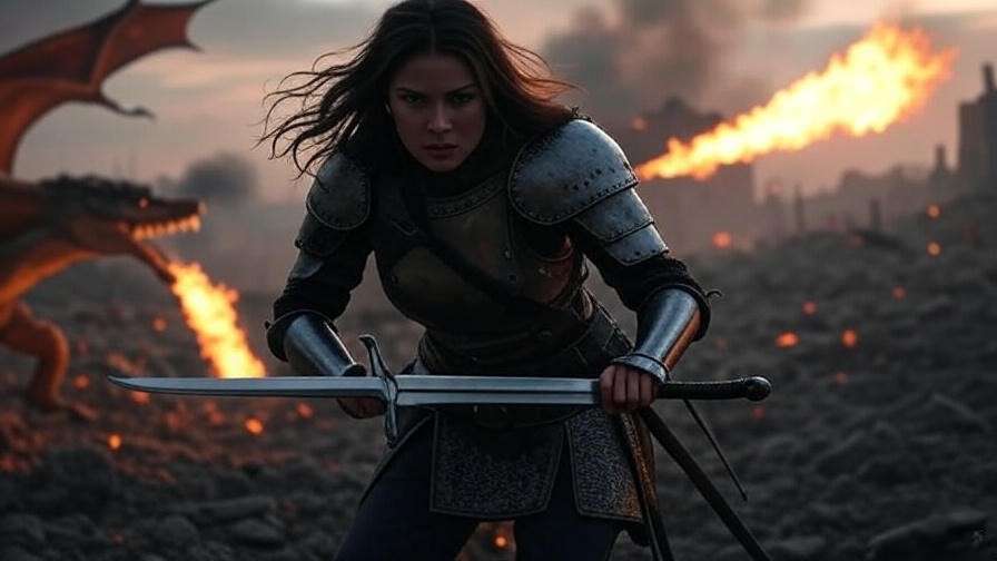 Visenya Targaryen wielding Dark Sister with Vhagar in battle