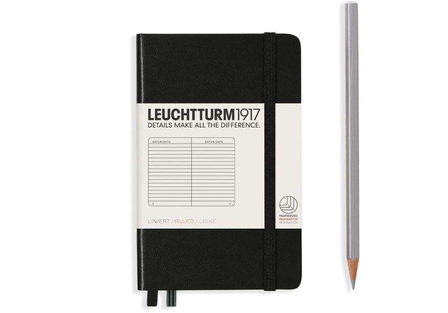  LEUCHTTURM1917 - Notebook Hardcover Pocket A6-187 Numbered Pages for Writing and Journaling (Black, Ruled)