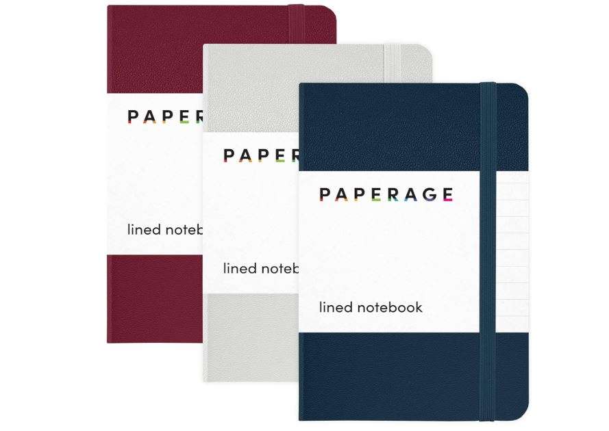  PAPERAGE Lined Pocket Journal Notebook, 3 Pack, (Navy, Light Grey, Burgundy), 160 Pages, Small, 3.6 inches x 5.6 inches - 100 gsm Thick Paper, Hardcover