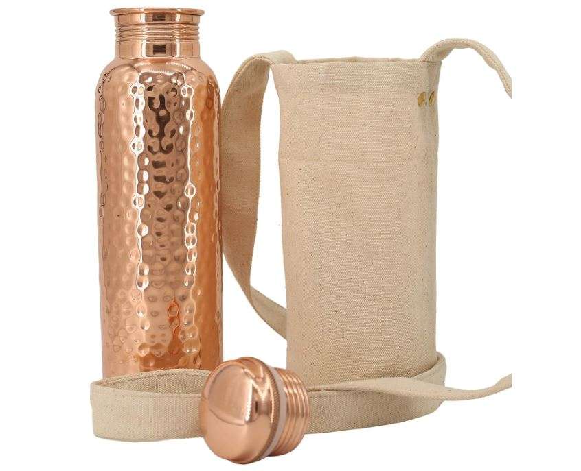 
Kitchen Science Copper Water Bottle (34oz/1000ml) w/a Carrying Canvas Bag | 100% Pure Copper Bottle for Drinking Water | Lab-Tested, Heavy Duty &...