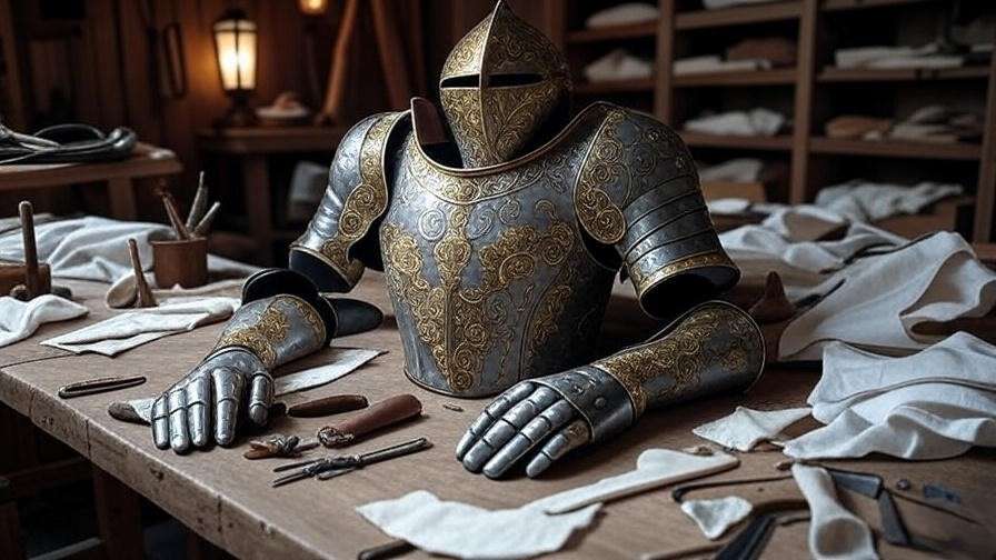 Behind-the-scenes view of Kingsguard armor crafting in a workshop from Game of Thrones