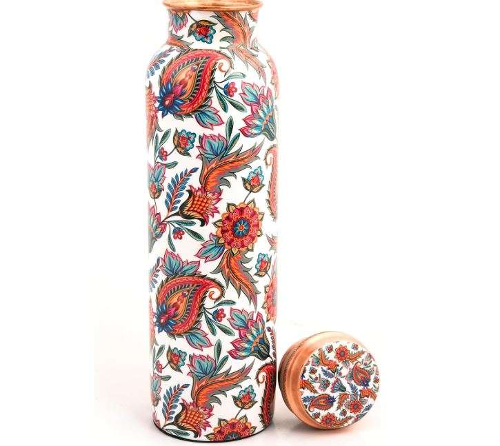 
Pure Copper Water Bottle, Handcrafted, Ayurveda Health Benefits (Handcrafted Textured Multicolor 950 Ml, Copper)