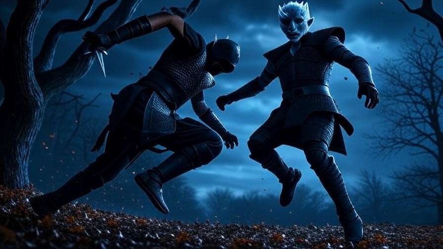 Arya Stark using Bran’s dagger to slay the Night King in Game of Thrones Long Night battle scene.