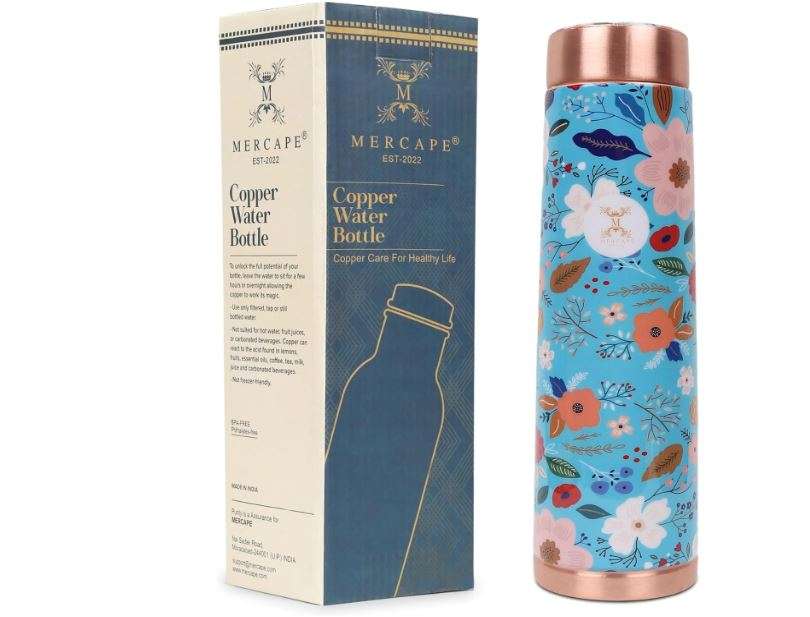 
MERCAPE Copper Water Bottle A Handmade Ayurvedic Enameled Print Pure Copper Water Bottle For Drinking - Increase Your Water Consumption, and Experience...