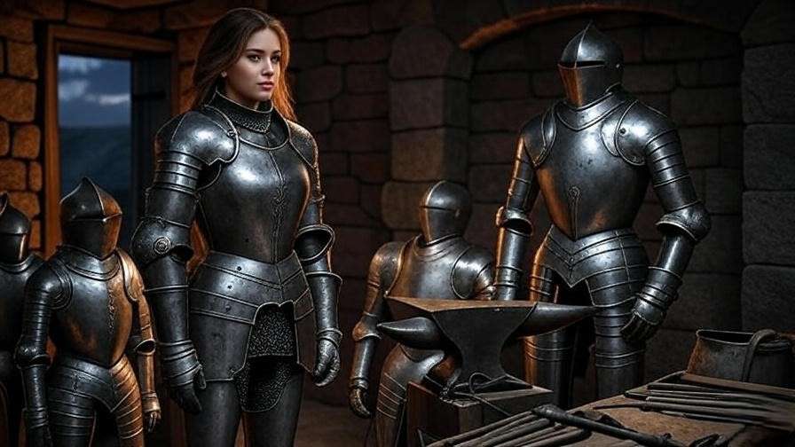 Brienne of Tarth armor compared to historical armor from Game of Thrones set of books, forge setting