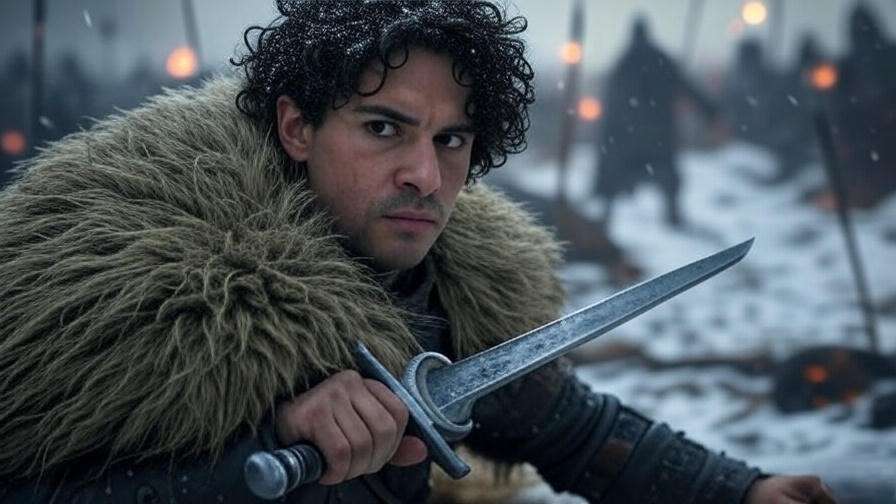 Jon Snow in exile beyond the Wall, reflecting his legacy in Game of Thrones prophecy narrative.