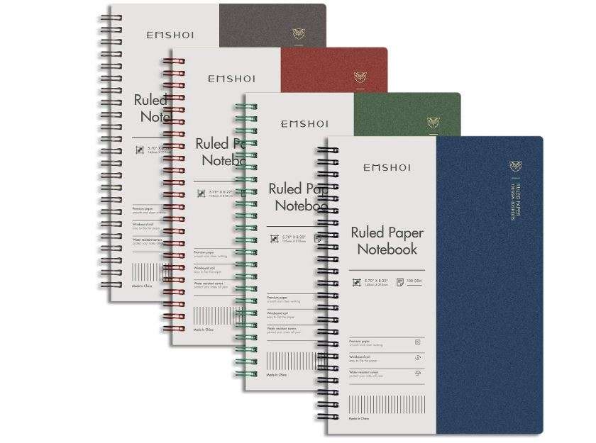  EMSHOI Lined Journal Spiral Notebook 5.7" x 8.22" - 4 Pack 640 Pages 100gsm Thick Paper, A5 Small Notebooks College Ruled, Plastic Hardcover...
