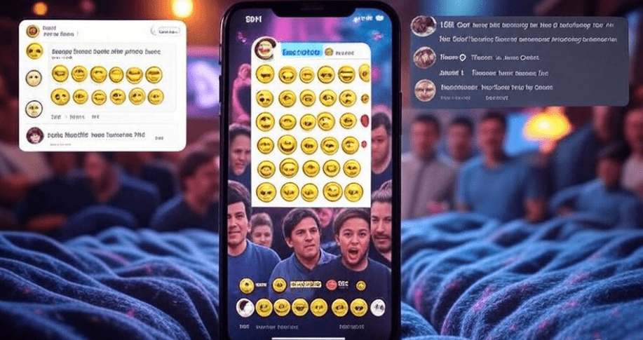 Digital collage of social media reactions to a dramatic TV finale line, featuring a TikTok screen mockup with emojis, a viral tweet with emotional language, a Reddit comment thread with fan drama, and a YouTube thumbnail with bright, chaotic energy