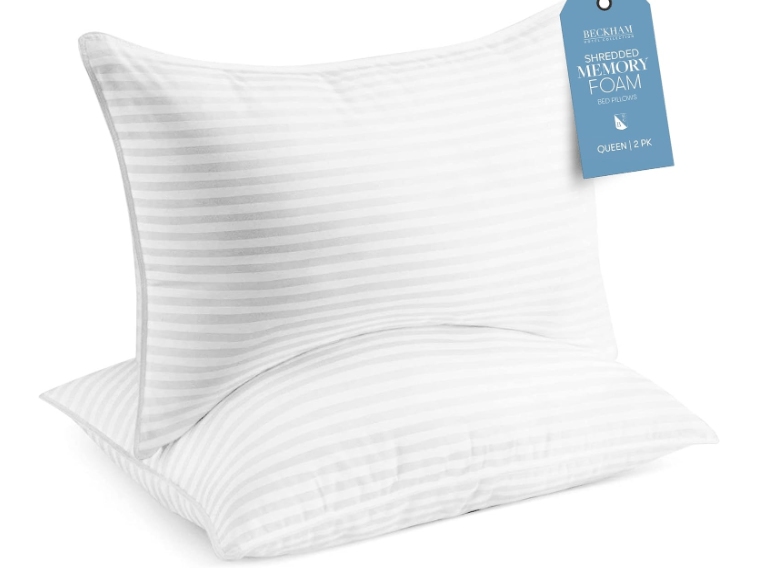 Beckham Hotel Collection Queen/Standard Size Memory Foam (Adjustable Fill) Bed Pillows Set of 2 - Cooling Shredded Foam Pillow for Back, Stomach or Side... 
