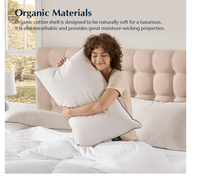 Pacific Coast Bed Pillow, Hotel Collection Down Pillow for Sleeping with Organic Cotton Shell, Suit for Stomach and Back Sleepers, 700 Fill Power, Oeko... 