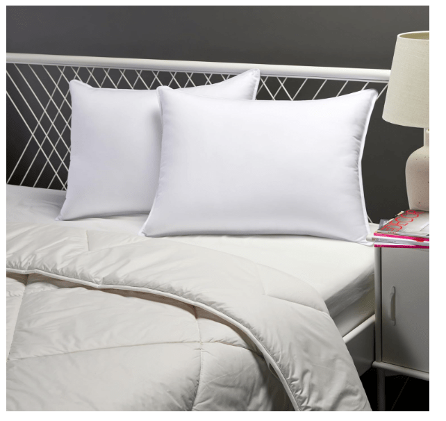 Amazon Basics Down Alternative Pillow for Back Side Sleepers, Medium Density, Standard Size, 26" x 20", 2-Pack, White 