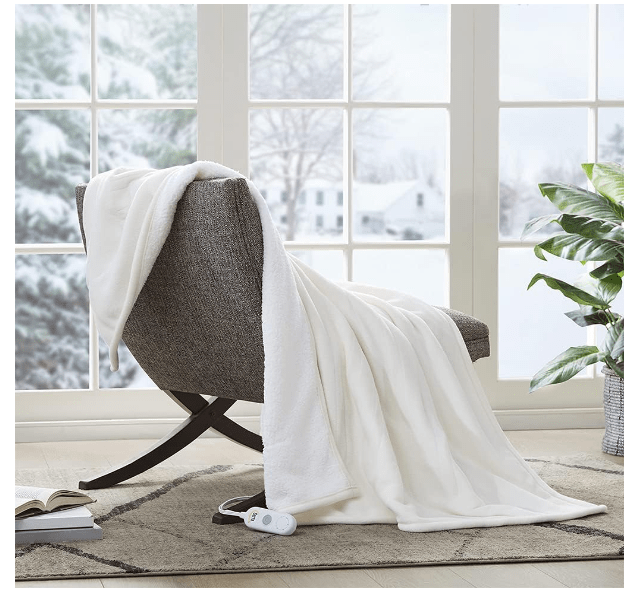 Serta Heated Throw Blanket - Reversible Fleece to Sherpa Electric Blanket, Fast Heating, Auto Shut Off Timer, Multi Heat Setting, ETL Certified, Machine...