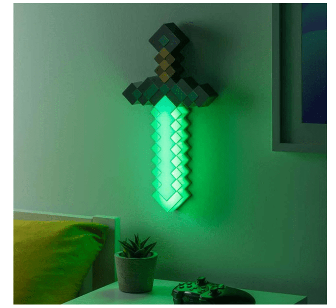Minecraft Officially Licensed Diamond Sword Light, 3 Dynamic Lighting Modes Phasing and Music Reactive, Wall Mount or Accent Table Decor by Paladone
