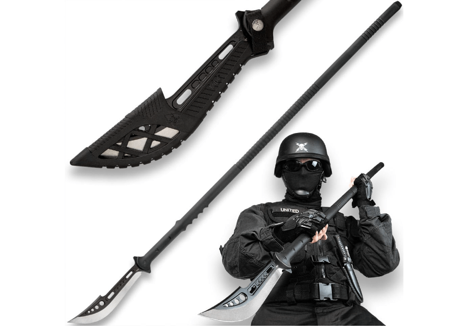 M48 Naginata Polearm with Vortec Sheath – Tempered Cast Stainless Steel, Black Oxide Finish, 30% Fiberglass and Nylon Handle – Tactical Take on the Naginata...