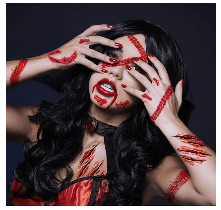 30 Sheets Halloween Temporary Tattoos, Horror Stitch Scar Scab Zombie Makeup Tattoos Stickers, Realistic Bloody Fake Wound for Halloween Party