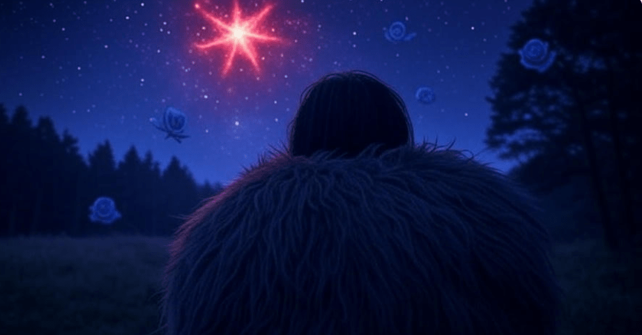 Mystical prophecy scene with bleeding star and blue roses for Jon Snow in Game of Thrones books