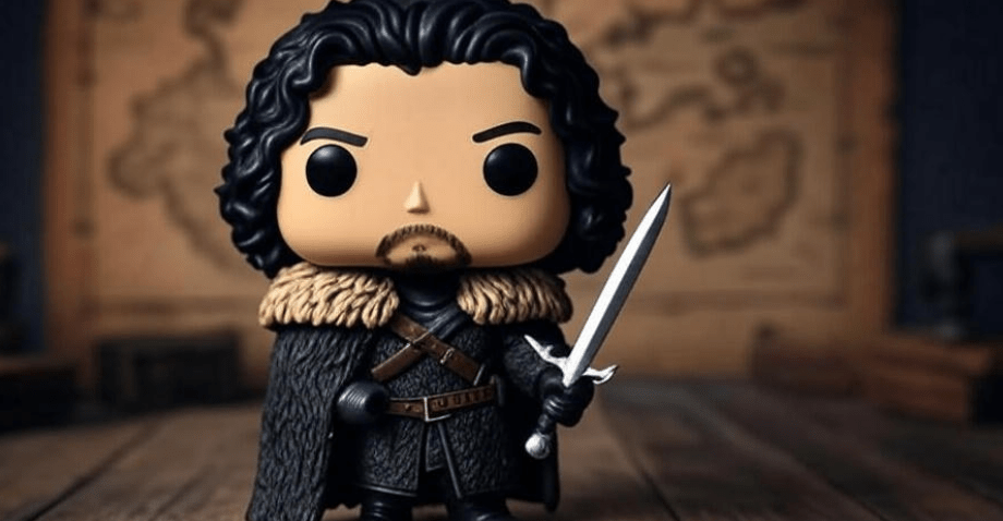Detailed Jon Snow Funko Pop with fur cloak and Longclaw, Game of Thrones collectible.