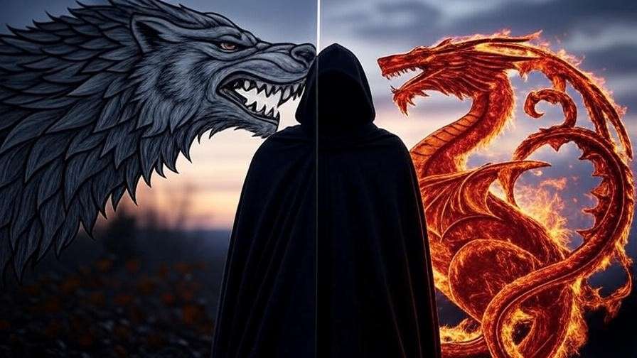 Abstract blend of Stark direwolf and Targaryen dragon symbolizing Jon Snow’s identity in Game of Thrones