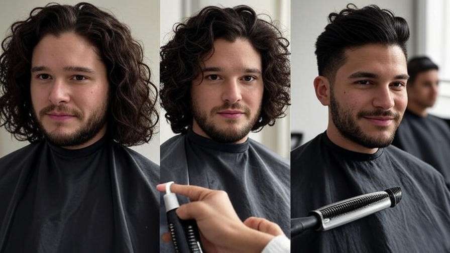 Variety of hair types styled as Jon Snow hairstyle with extensions and texturizing spray.