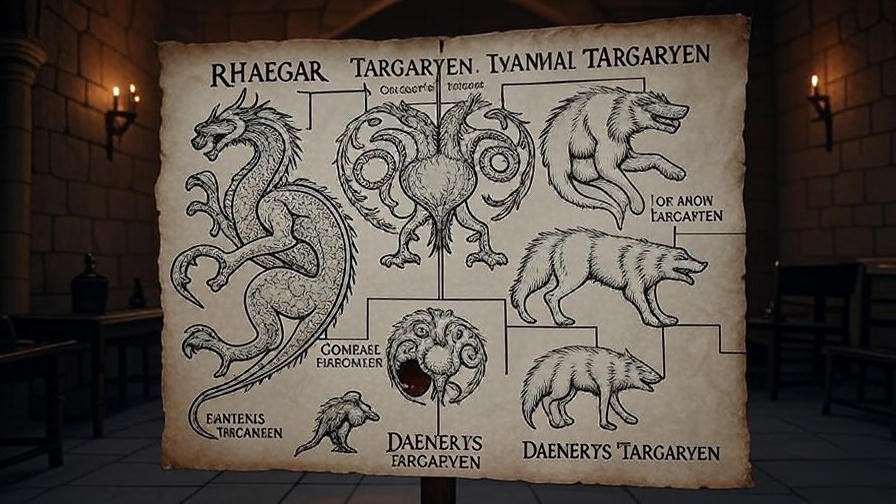 Targaryen family tree connecting Jon Snow and Daenerys Targaryen in Game of Thrones.