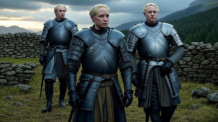 Evolution of Brienne of Tarth’s armor from Season 2 to Season 8 in Game of Thrones, showcasing her journey from