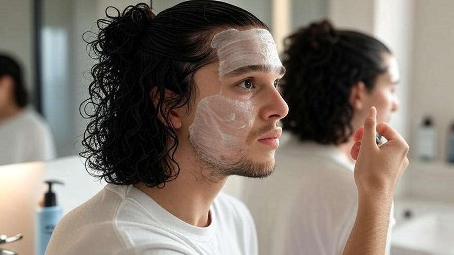 Person applying hair mask and dry shampoo to maintain Jon Snow hairstyle in a bathroom.