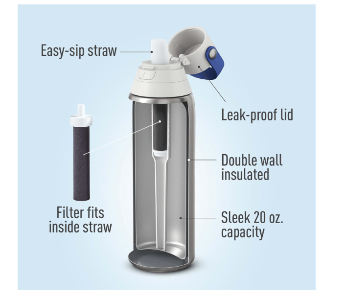 Brita Stainless Steel Premium Filtering Water Bottle, BPA-Free, Reusable, Insulated, Replaces 300 Plastic Water Bottles, Filter Lasts 2 Months or 40 Gallons...

