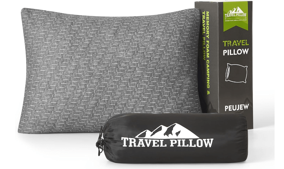 PEUJEW Small Shredded Memory Foam Pillow, Camping Pillow Travel Pillow - Compressible Medium Firm, Breathable Cover, Ideal Backpacking Hiking, Airplane and Car
