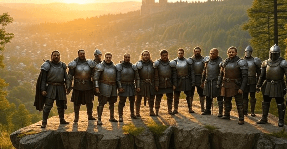 Warriors on cliff overlooking kingdom symbolizing Game of Thrones personal growth.