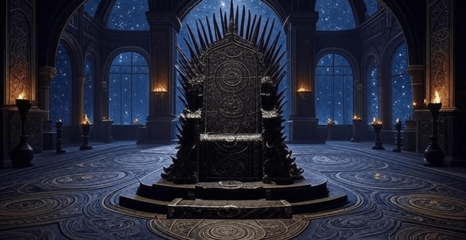 Iron throne in starry throne room symbolizing Game of Thrones cultural impact.