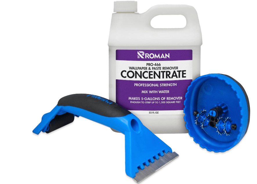 ROMAN Wallpaper Removal Kit - Concentrate (32 oz), Perforating Scoring Tool, and Angled Scraper for Home Improvement - Yields 5 Gallons of Remover (1500 sq.... 