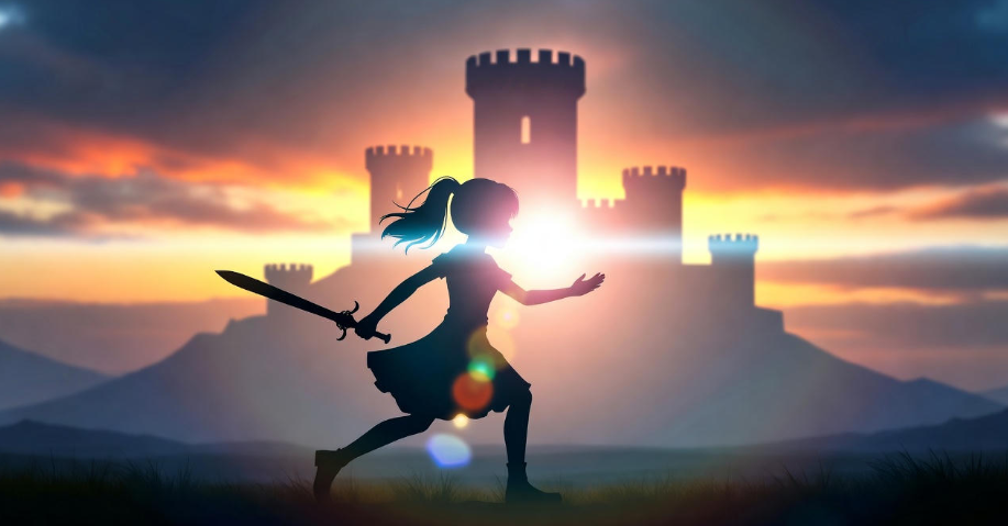 Arya Stark silhouette running toward freedom, leaving Westeros, Game of Thrones.