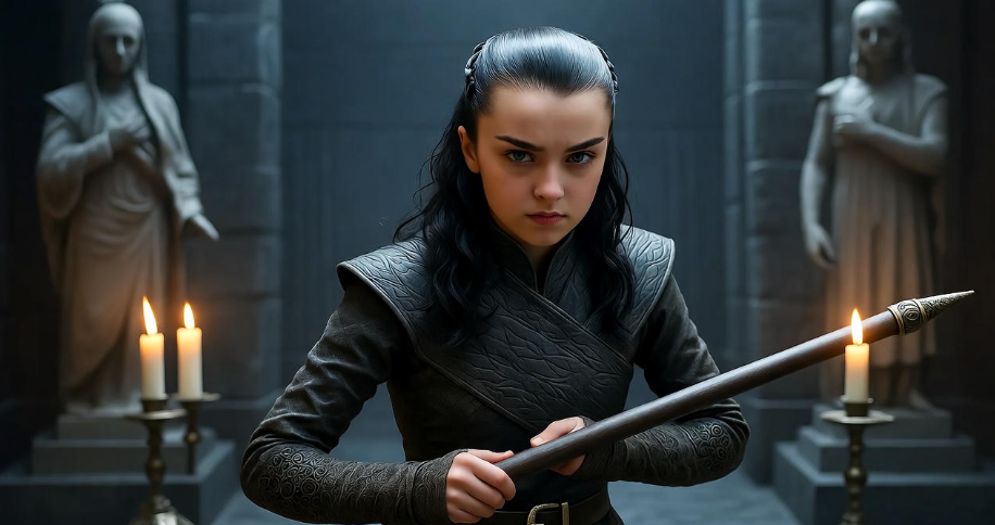 Arya Stark training in the House of Black and White in Braavos, highlighting her Faceless Men arc in Game of Thrones.