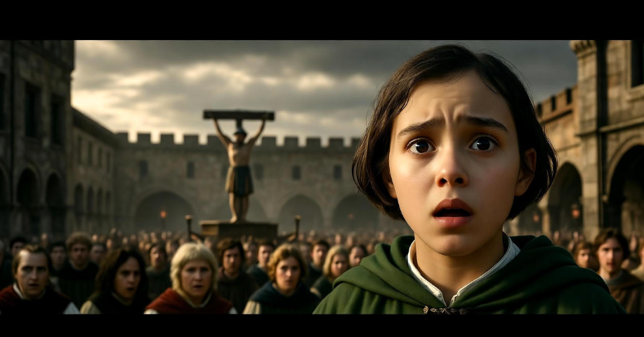 Arya Stark witnessing Ned Stark's execution in King’s Landing, Game of Thrones book scene.