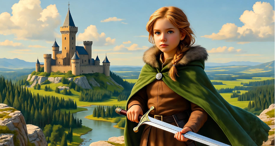 Arya Stark as a feminist icon overlooking Winterfell, Game of Thrones book.