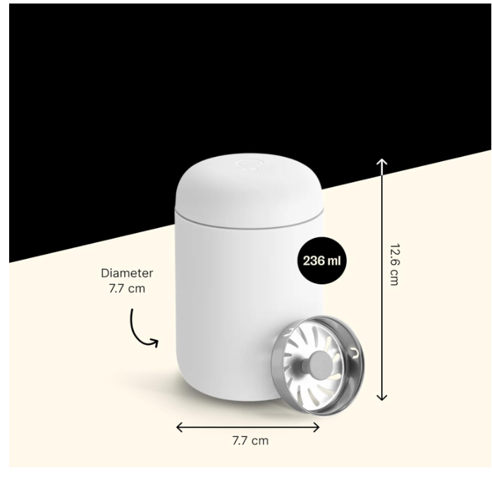 Fellow 12 oz Carter Move Travel Mug - Vacuum-Insulated Stainless Steel Travel Coffee Mug - Coffee Tumbler with Ceramic Interior and Splash Guard - Matte White
