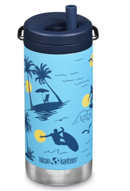 Klean Kanteen TKWide Insulated Bottle – Twist Cap, Steel Straw – Sports & Office – Surfer, 12 oz
