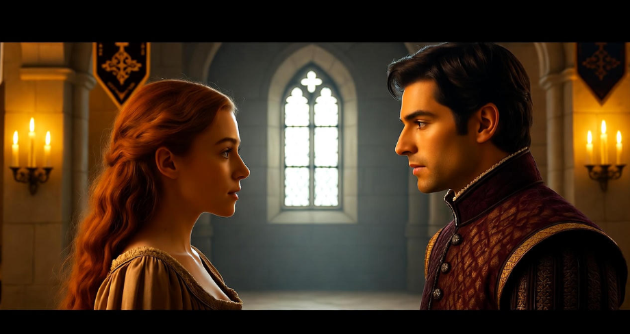 Sansa Stark and Tyrion Lannister sharing a respectful moment in a Game of Thrones hall.