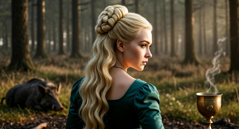 Cersei Lannister plotting Robert Baratheon’s death in a forest hunt scene from Game of Thrones.