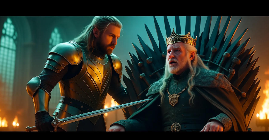 Jaime Lannister slays the Mad King Aerys II in the Red Keep throne room, earning the title Kingslayer in Game of Thrones.